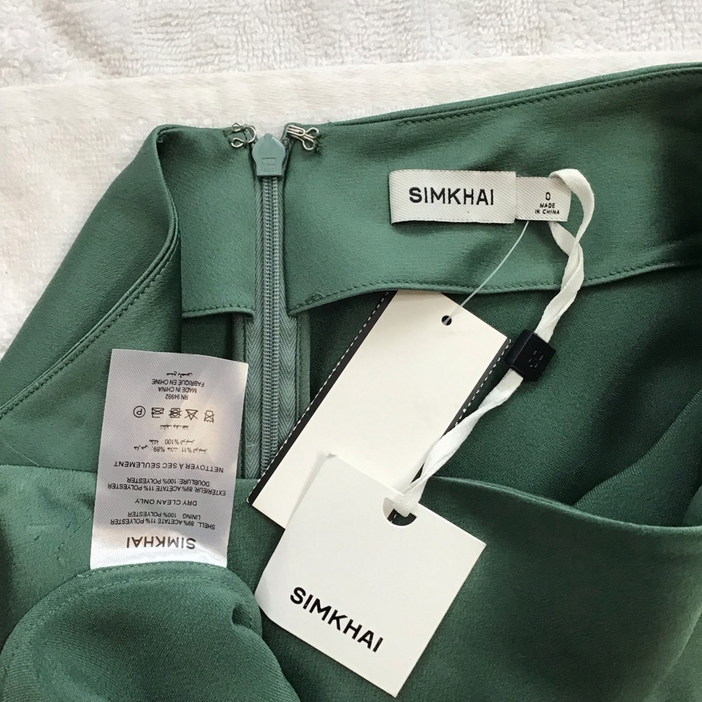 NWT- SIMKHAI Elegant Green Silky Midi Skirt Size 0 - Picture 9 of 9